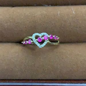 Gold Ring with Lab Created Ruby & Cubic Zirconia